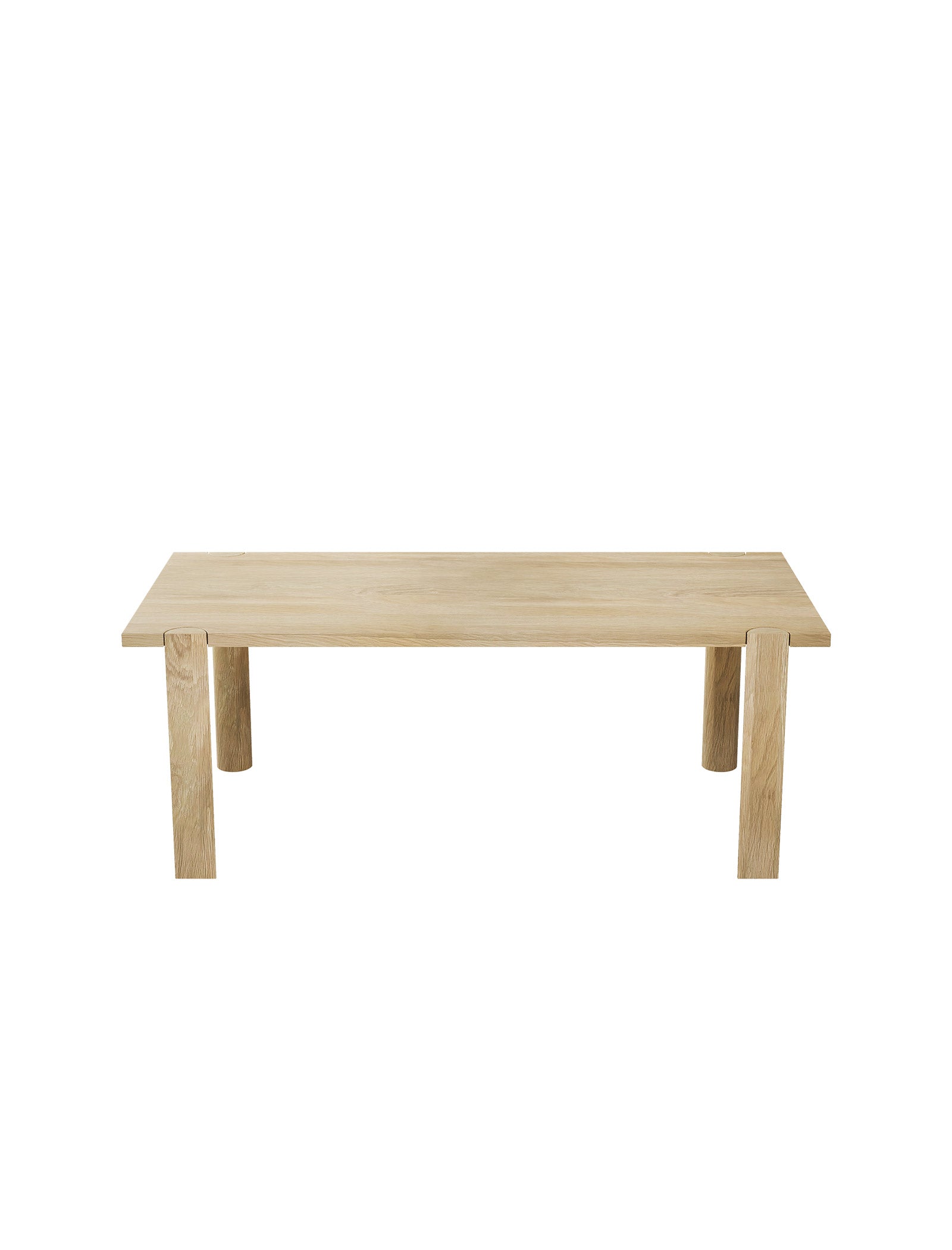 EVERYDAY Table made of solid wood with four rounded legs and natural wood grain visible on the tabletop.