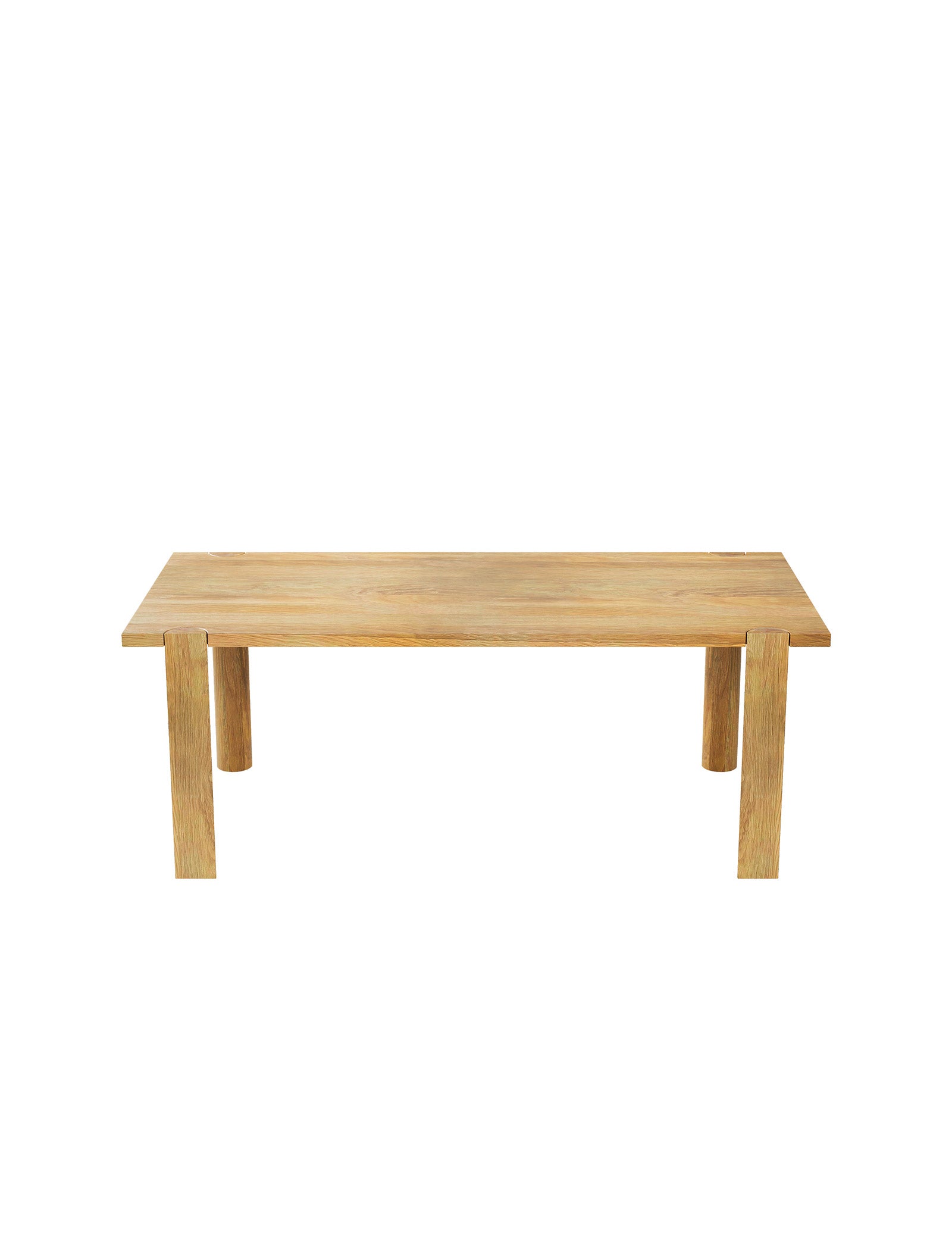 EVERYDAY Table made of solid wood with four sturdy legs and a natural wood grain tabletop finish.