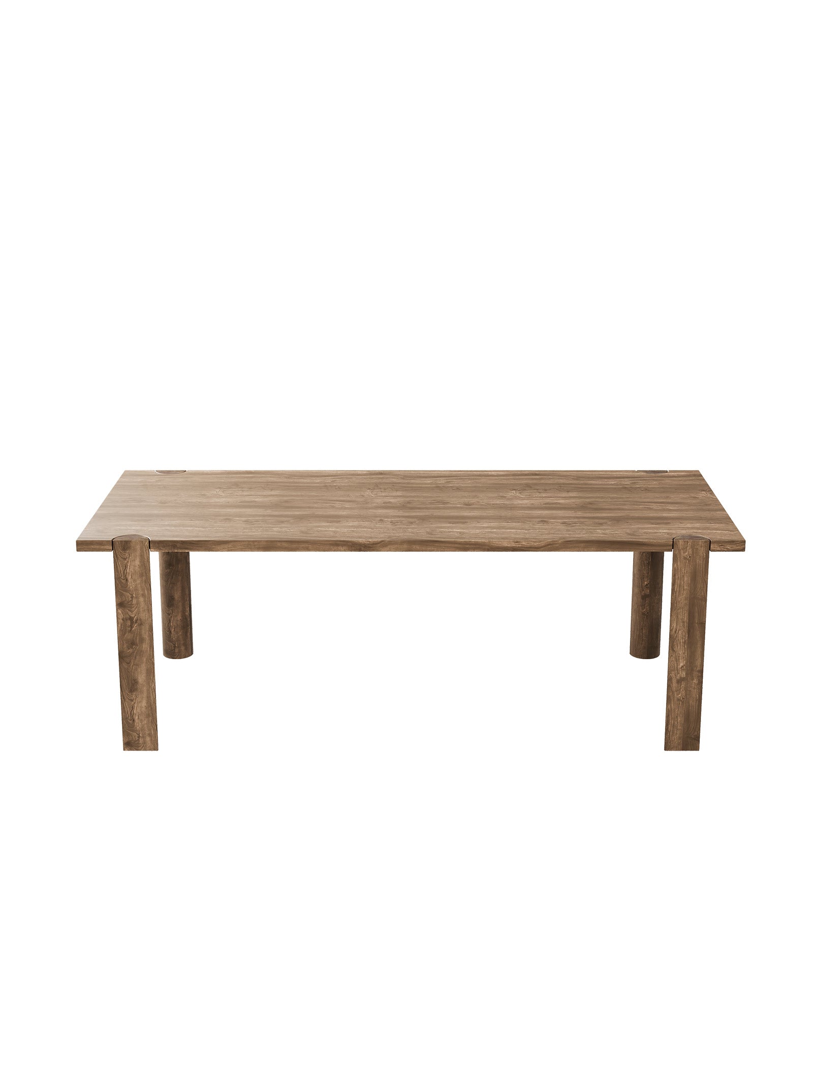 EVERYDAY Table made of solid wood with four rounded legs and a natural wood tabletop for daily use.