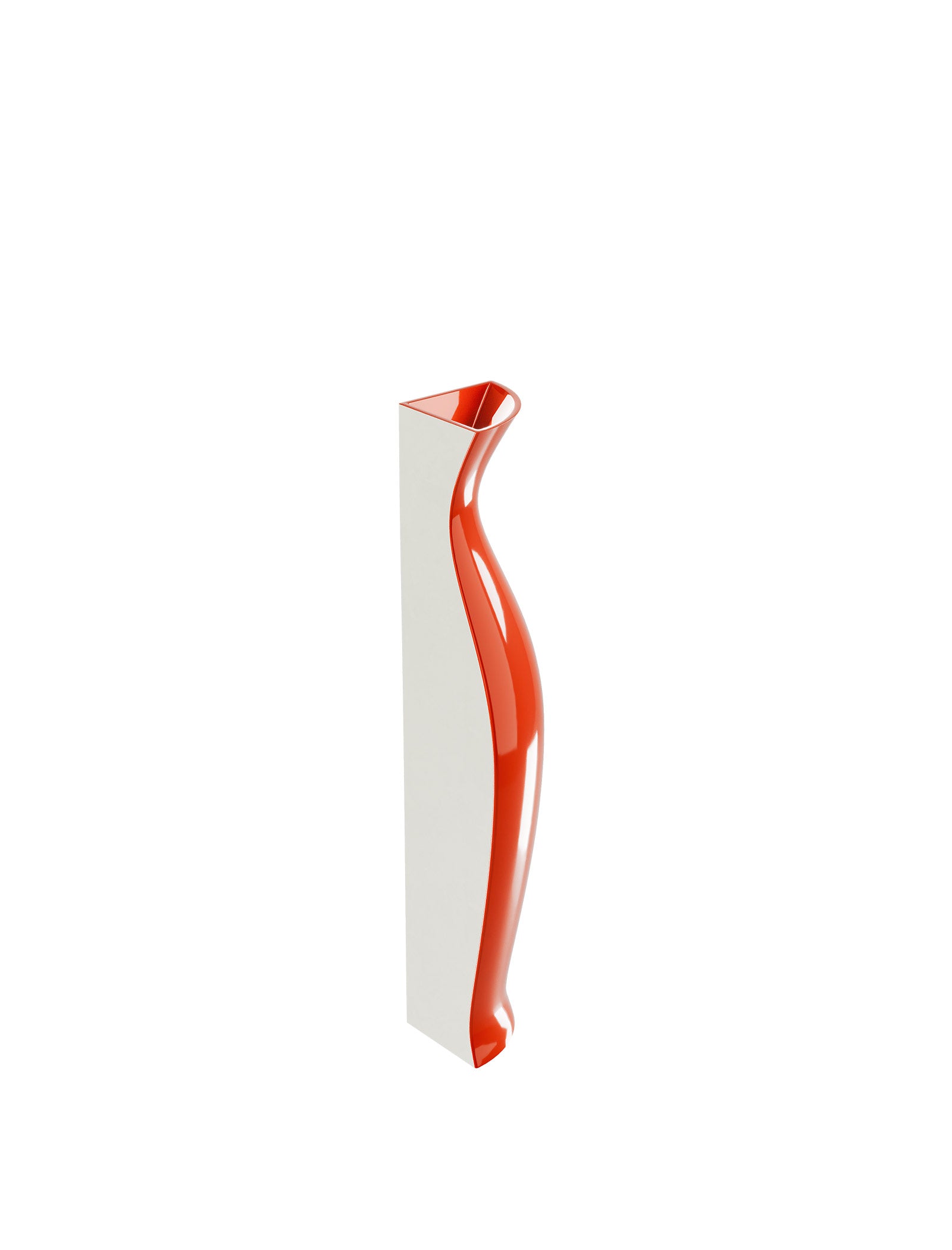 QUATER Vase - One tall ceramic vase in white and orange with a curved amphora-inspired design.