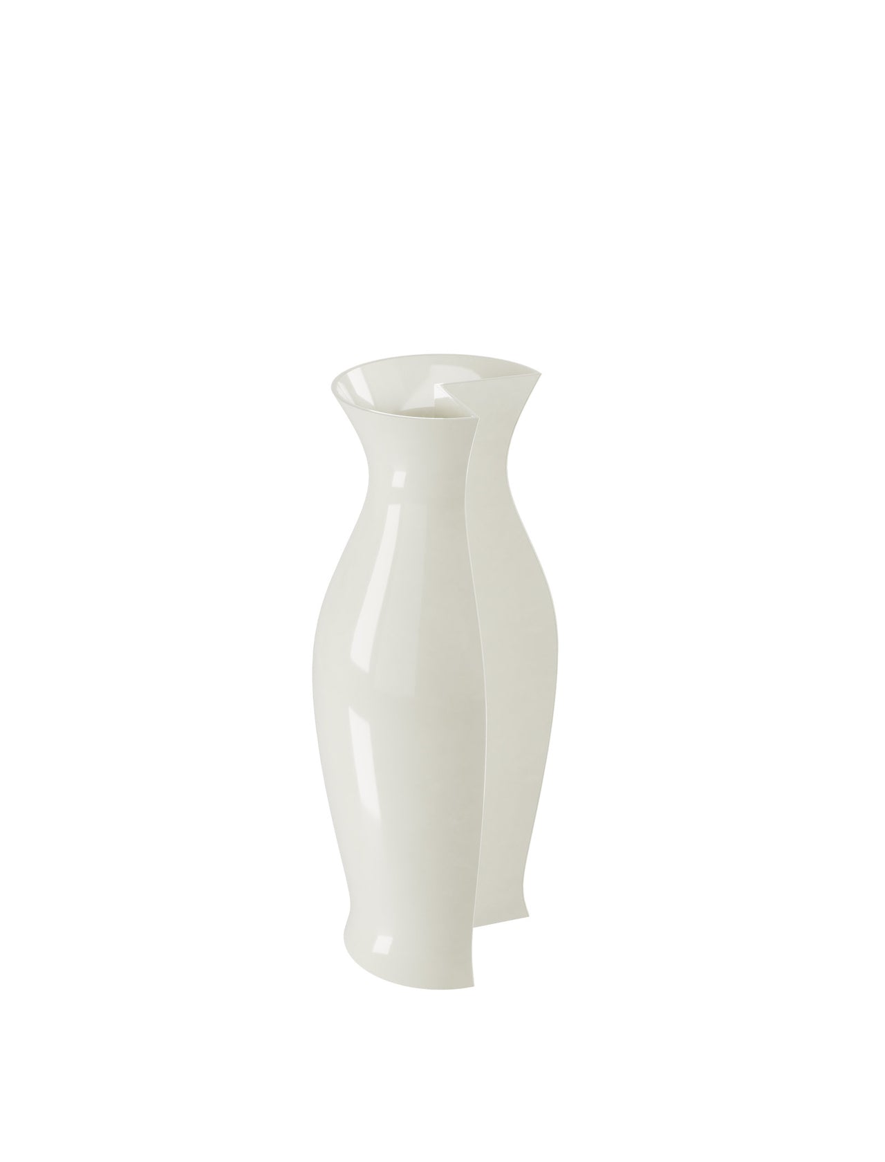 QUATER Vase - Three in black and blue colors, sculptural ceramic vase with amphora-inspired curved design on pink background.