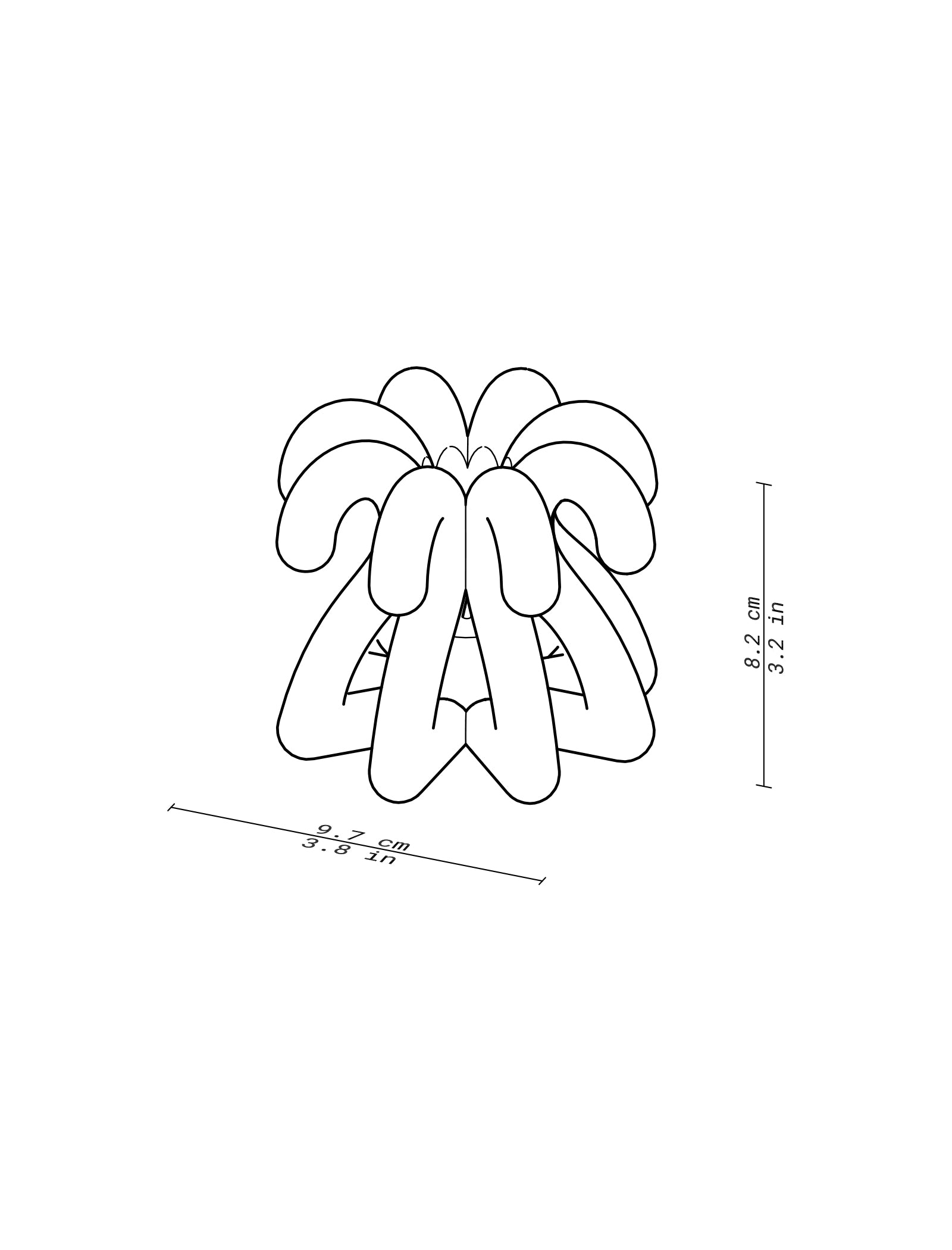DIGIT TWO Candlestick dimensions showing width 9.7 cm and height 8.2 cm in a black and white line drawing.