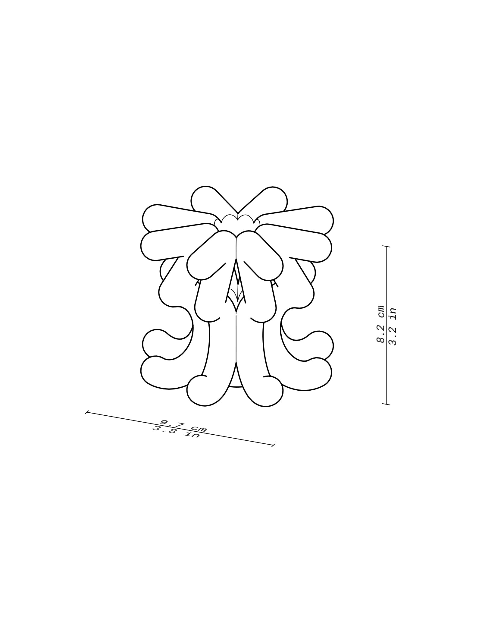 DIGIT THREE Candlestick line drawing showing dimensions 8.2 cm height and 9.7 cm width in black and white.