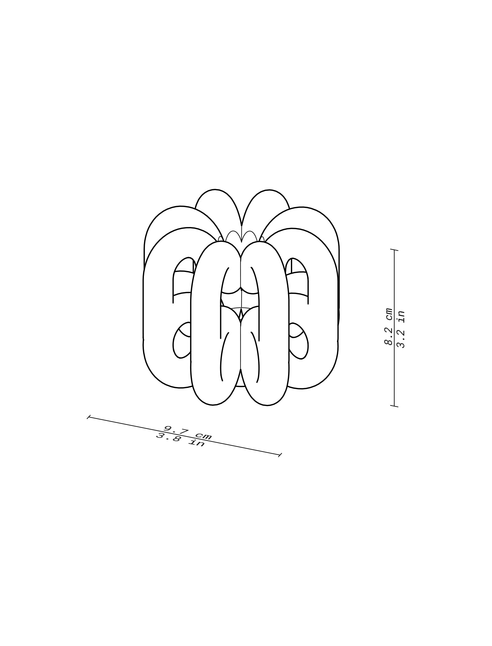 DIGIT SIX Candlestick line drawing showing dimensions 9.7 cm width and 8.2 cm height in black and white.