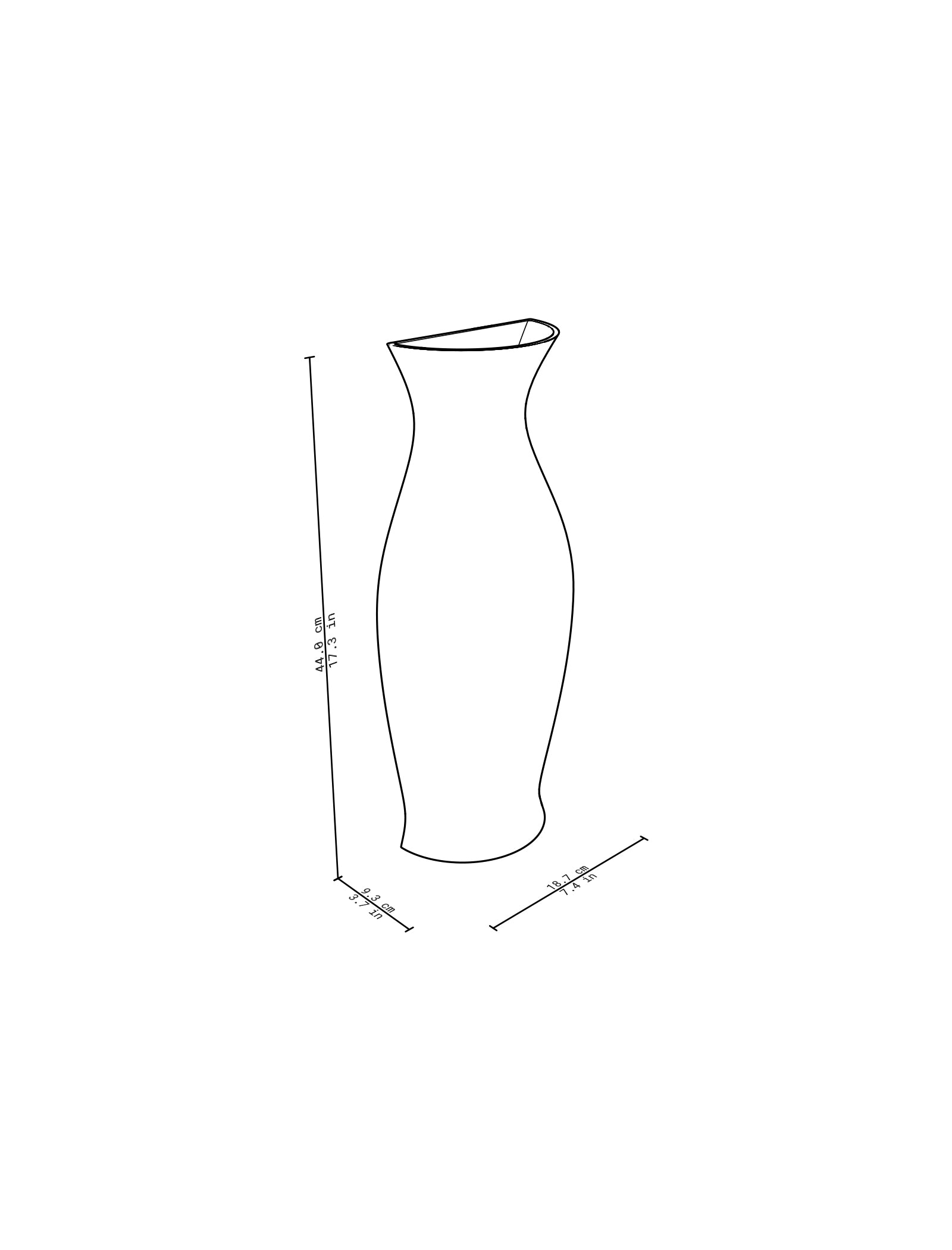 QUATER Vase - Two with amphora-inspired shape and detailed dimensions in a sleek modern design.